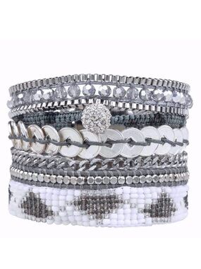 Victoria Emerson Attica Boho Cuff Bracelet Silver Tone White